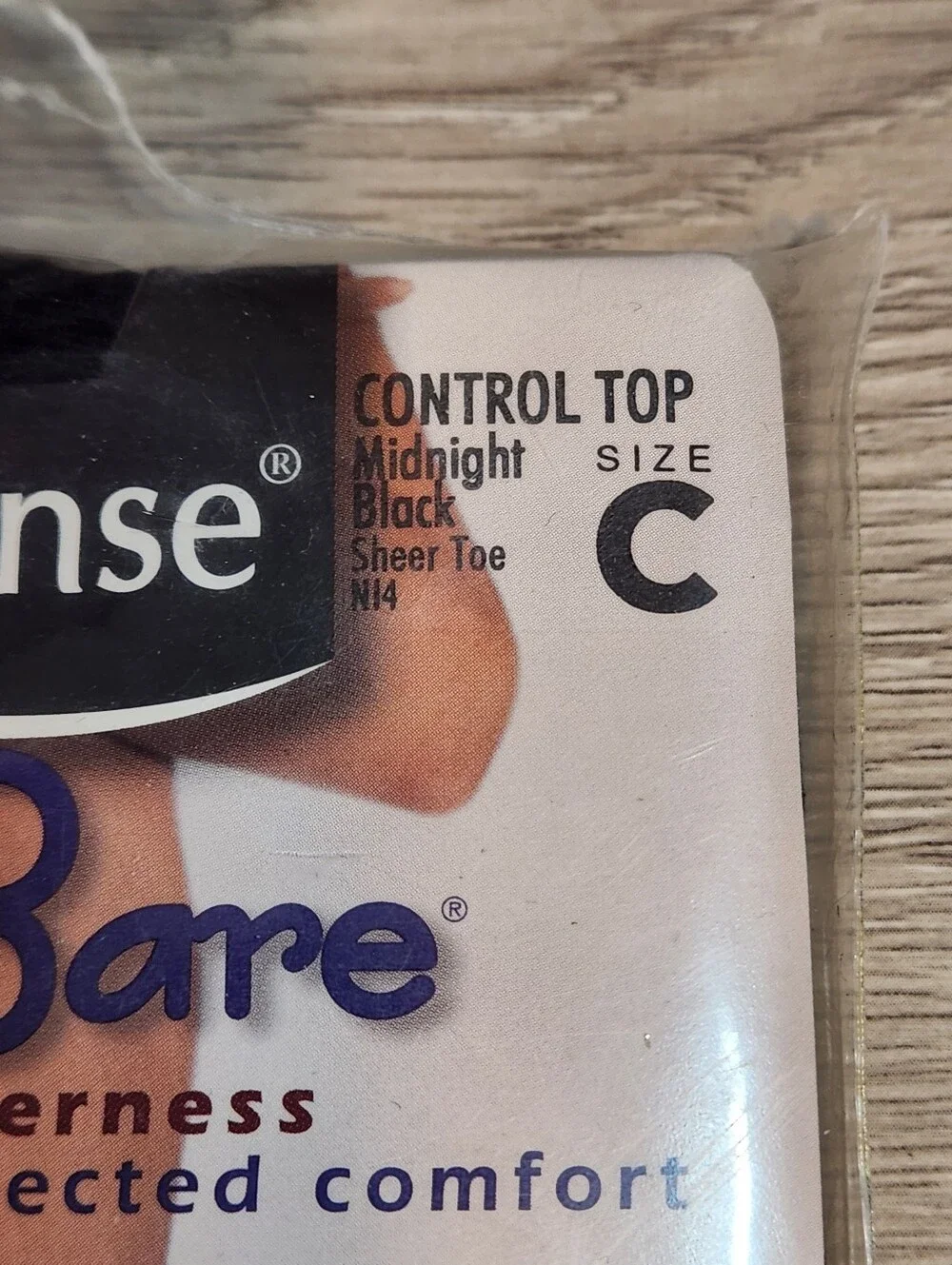 No Nonsense Bare Control Top pantyhose, Size C control top midnight black
